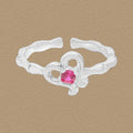 Beautiful Pink CZ Hollow Heart Irregular 925 Sterling Silver Adjustable Ring