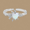 Gift Love Natural Opal Heart 925 Sterling Silver Adjustable Ring