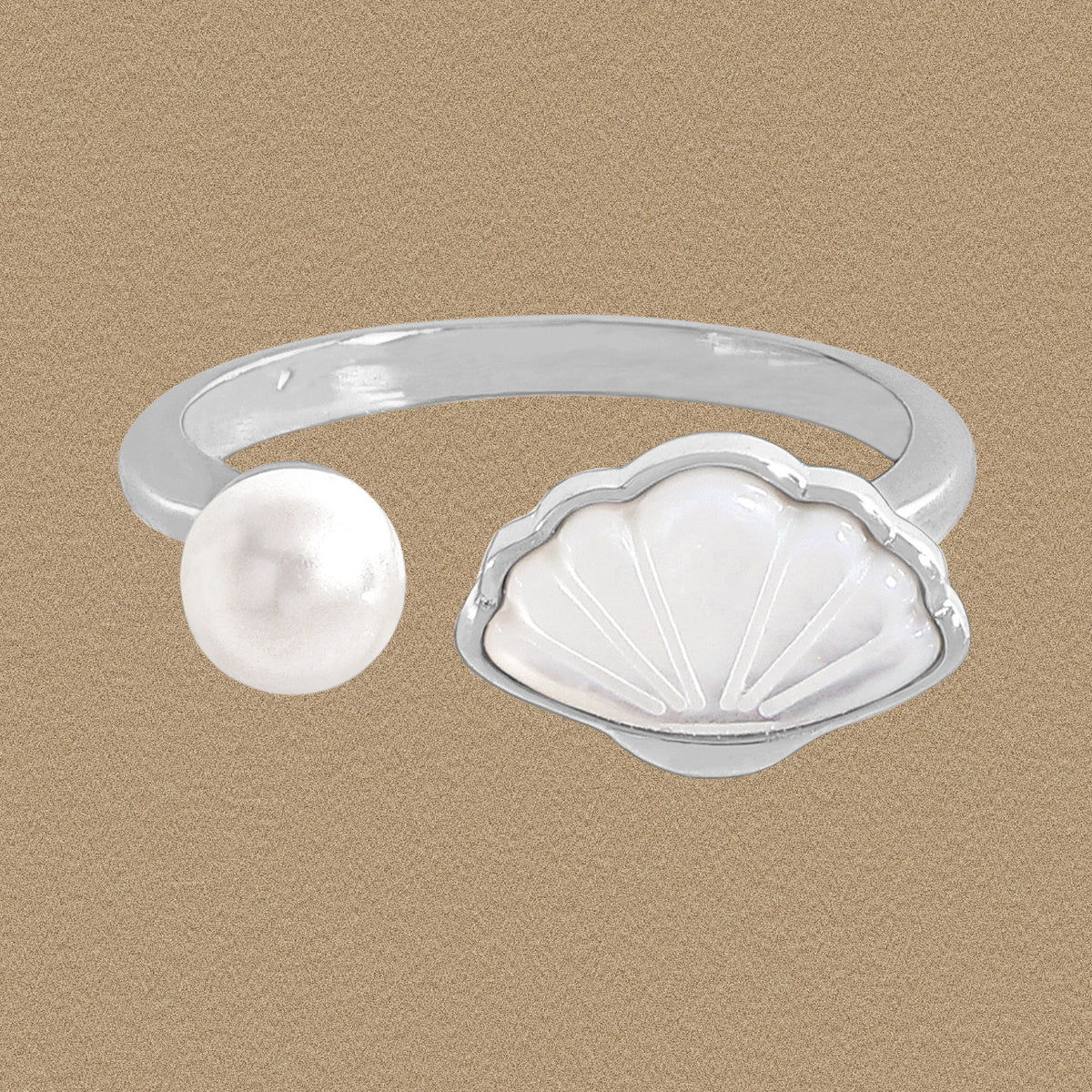 Offic Natural Pearl Shell 925 Sterling Silver Adjustable Ring