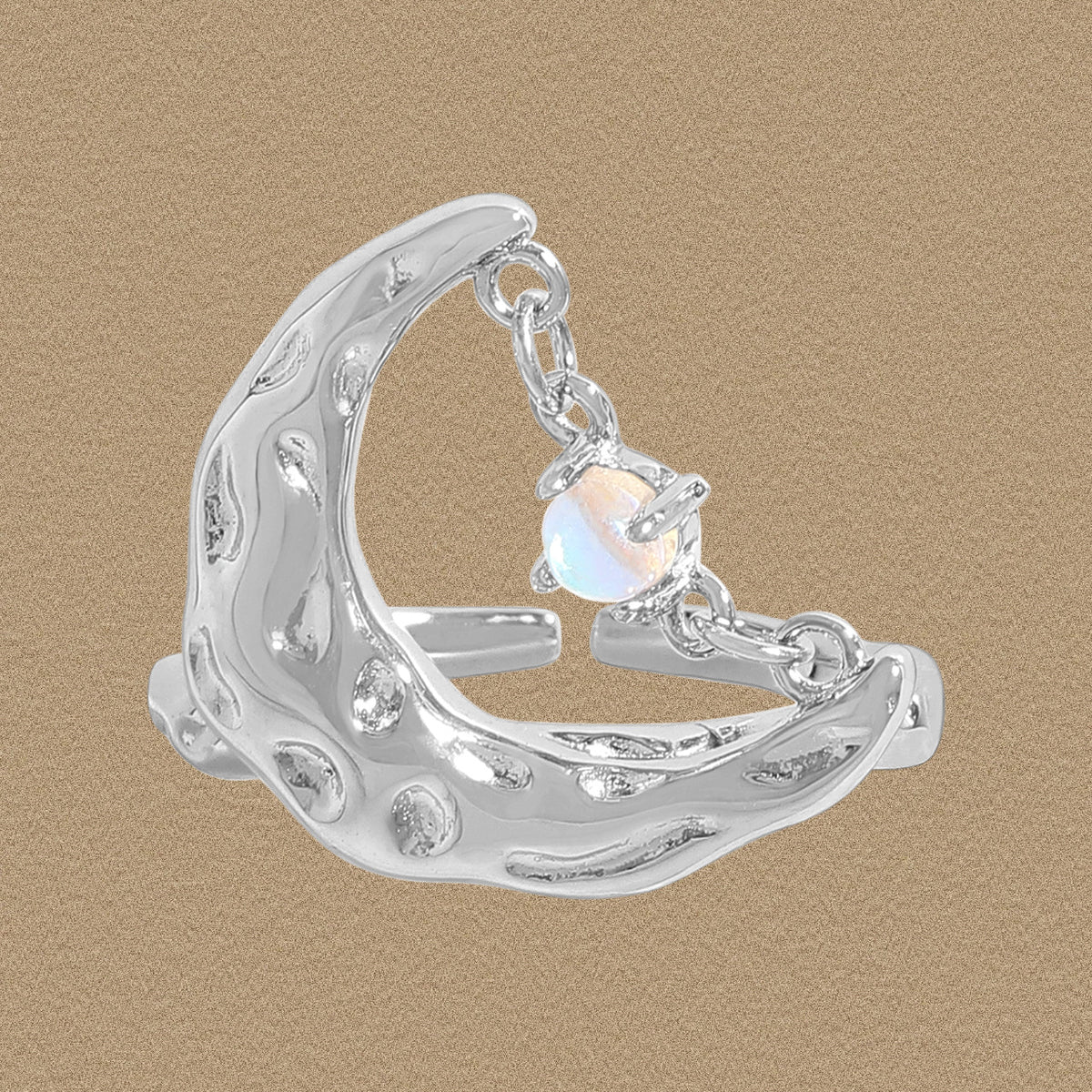 Holiday Irregular Crescent Moon CZ 925 Sterling Silver Adjustable Ring