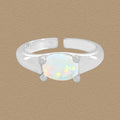 Women Simple Oval Natural Opal 925 Sterling Silver Adjustable Ring