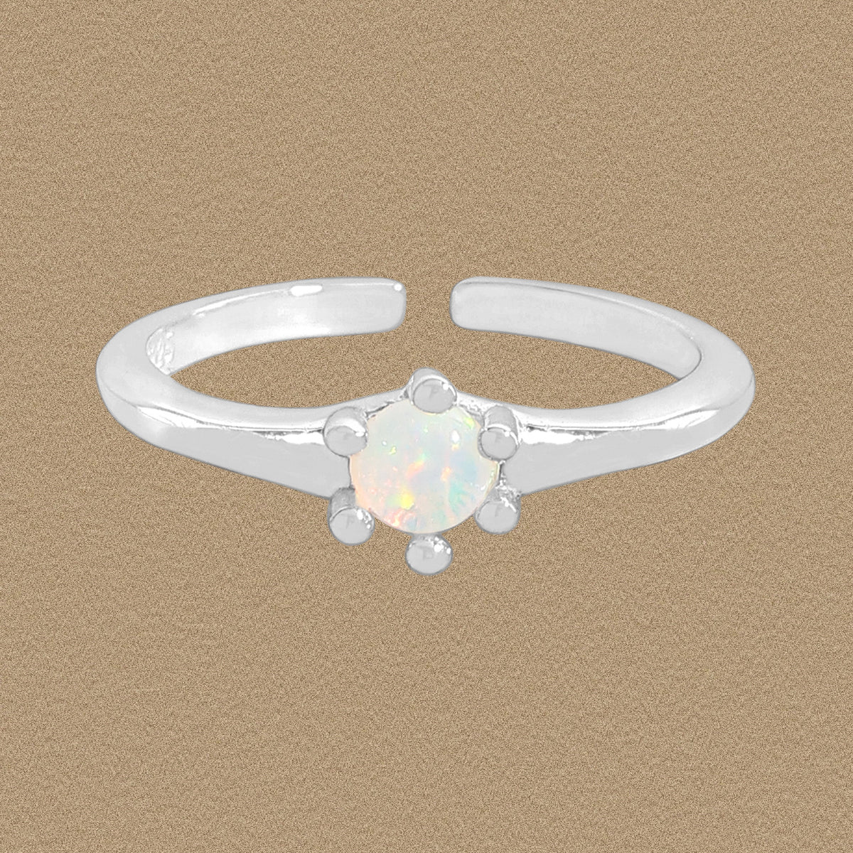 Minimalism Round Natural Opal 925 Sterling Silver Adjustable Ring