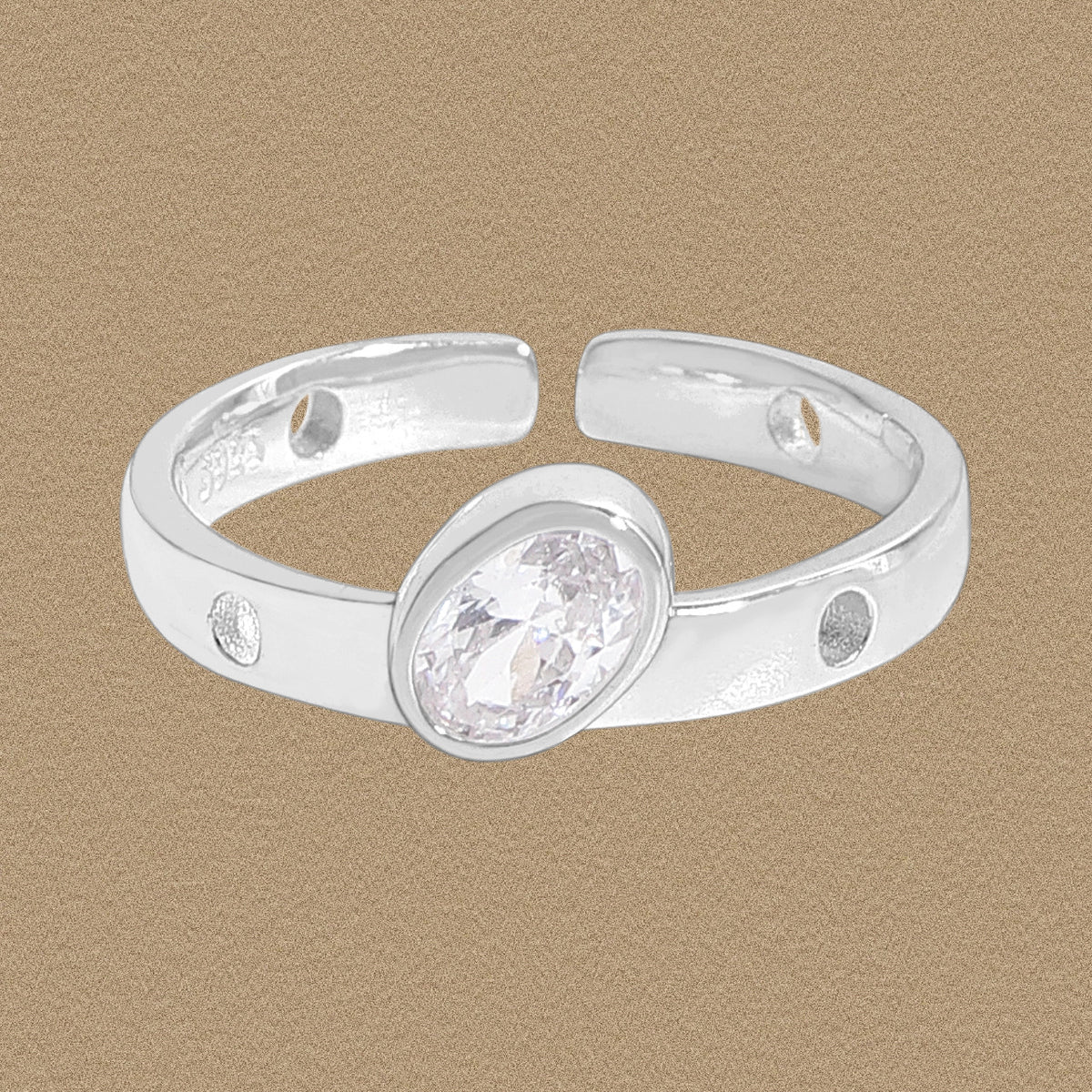 Casual Geometry Oval CZ 925 Sterling Silver Adjustable Ring