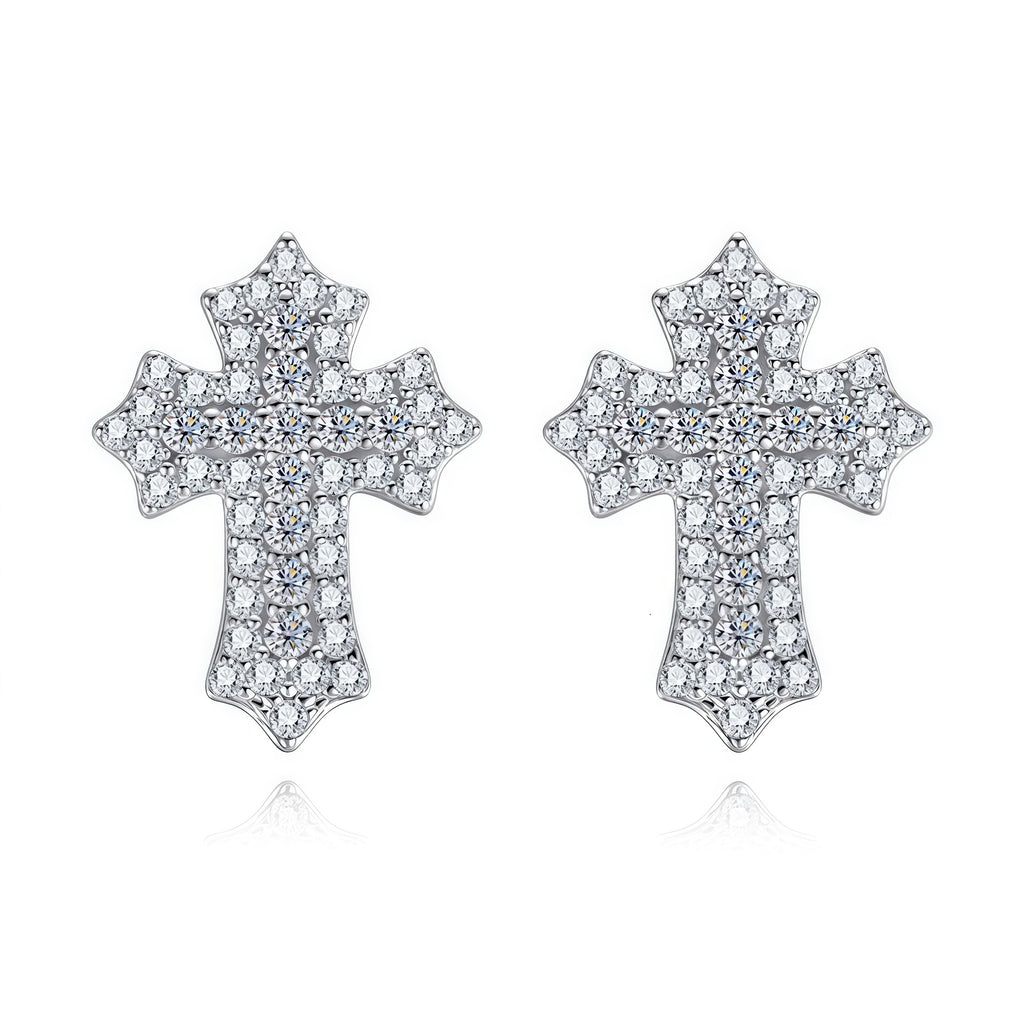 Cross Shaped Cubic Zirconia 925 Sterling Silver Earrings