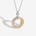 Cubic Zirconia Geometric  S925 Sterling Silver Triple Interlocking Circle Pendant Necklace