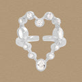 Holiday Round CZ Hollow Heart 925 Sterling Silver Adjustable Ring