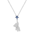 Cute Bear Hanging from Star 925 Sterling Silver Luxury Long Sweater Clavicle Pendant Necklace