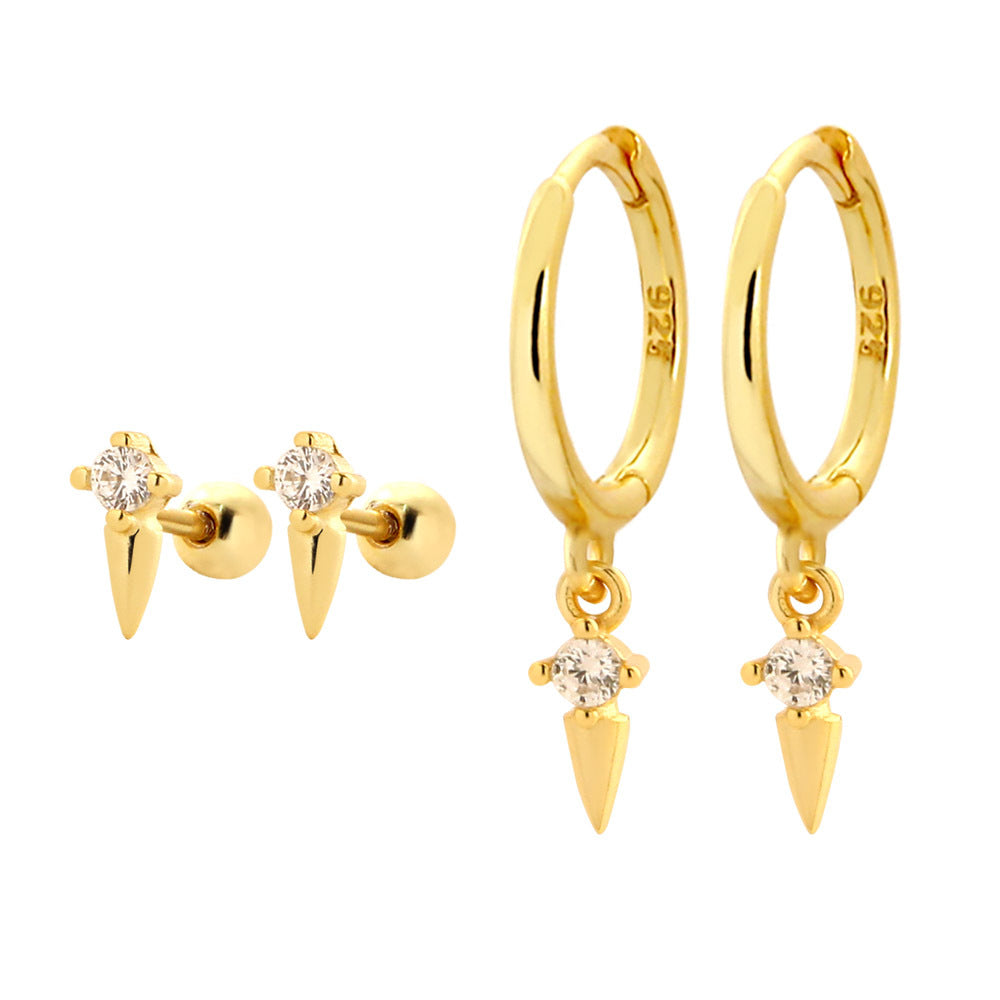 Delicada joyería moderna minimalista de moda con aro geométrico y espiga en plata esterlina 925