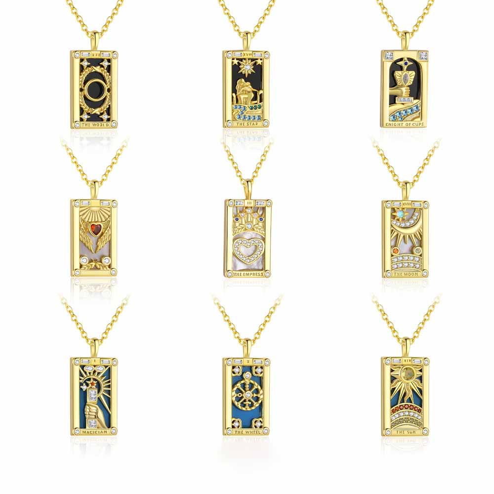 Women Fashion CZ Tarot Card Geometry 925 Sterling Silver Necklace