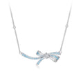 Sweet Bowknot Design Sky Blue Cubic Zirconia Pendant 925 Sterling Silver Necklace