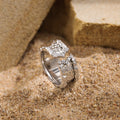 Modern Scale Pattern Irregular Border 925 Sterling Silver Wide Adjustable Ring