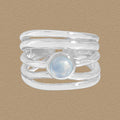 Multi Layers Rond Natural Aquamarine 925 Sterling Silver Adjustable Ring