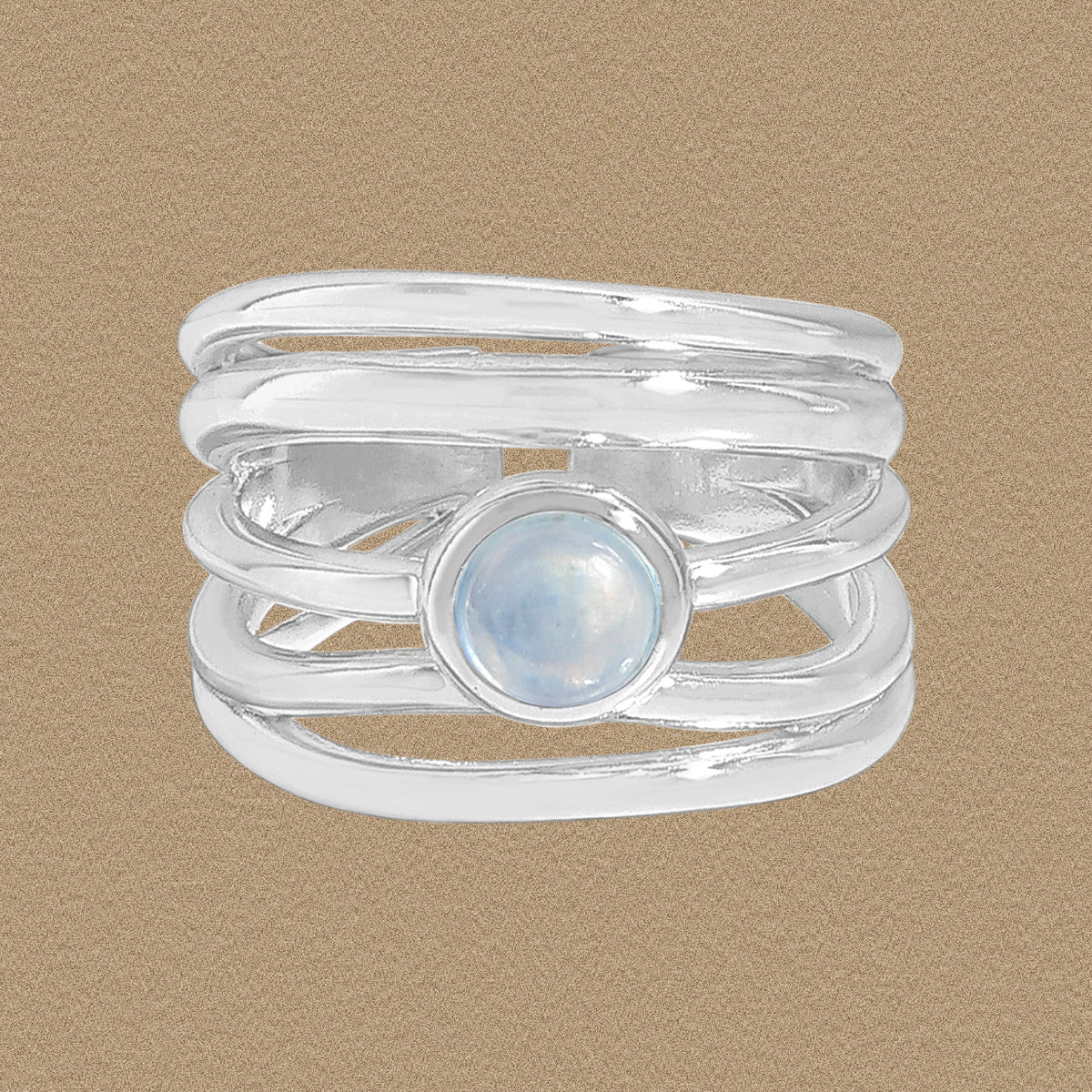 Multi Layers Rond Natural Aquamarine 925 Sterling Silver Adjustable Ring