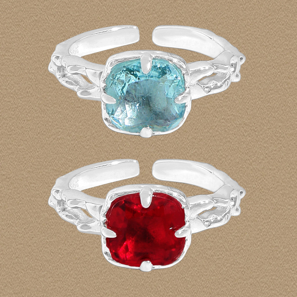 Elegant Red Blue Radiant CZ 925 Sterling Silver Adjustable Ring