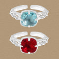 Elegant Red Blue Radiant CZ 925 Sterling Silver Adjustable Ring