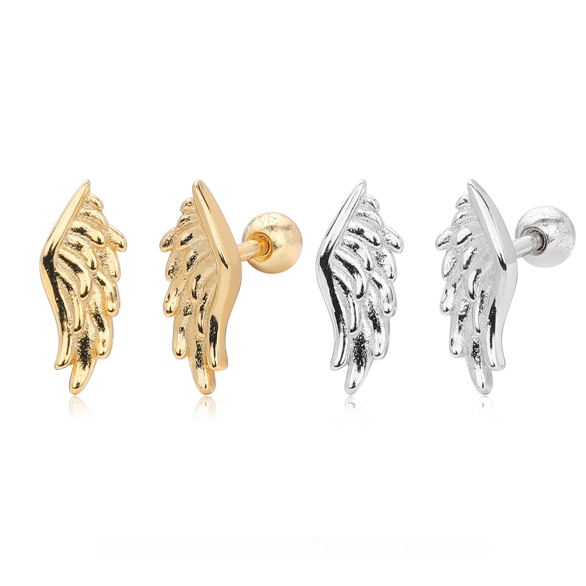 Modern 925 Sterling Silver Gold Plated Ideal Wing Design Stud Earrings