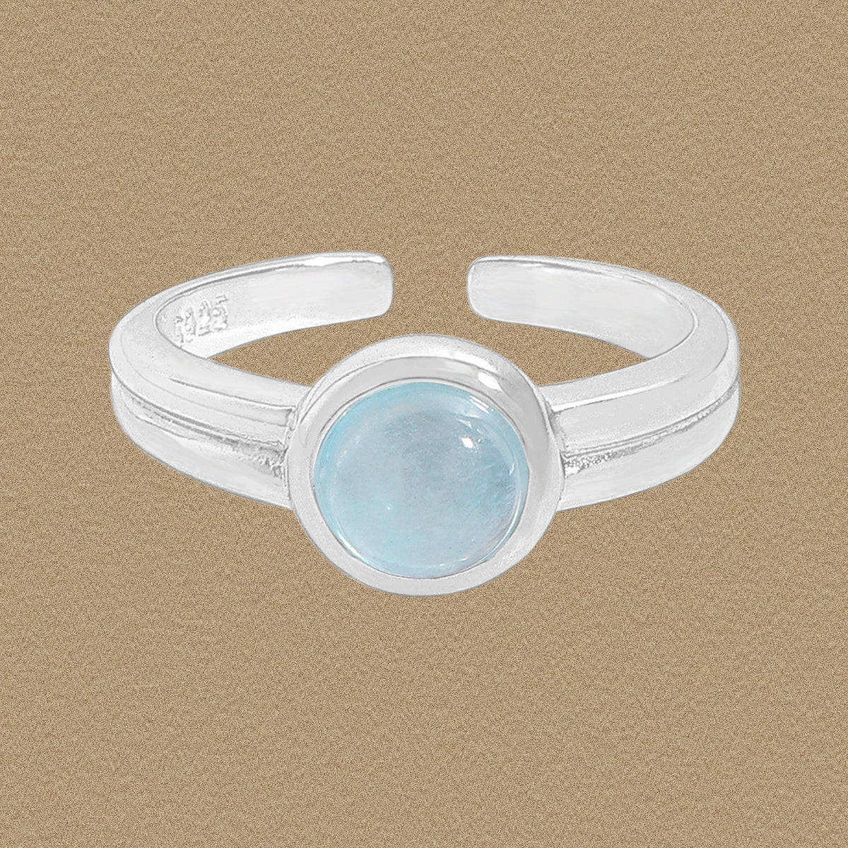Simple Rond Natural Aquamarine 925 Sterling Silver Adjustable Ring