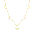Colgante en forma de O con perla, luna, media luna y anís estrellado en plata esterlina 925, cadena