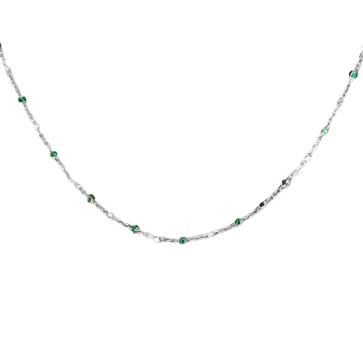 Elegant Geometric Minimalist Beaded Multi-Layer  Green Accents in 925 Sterling Silver Necklace