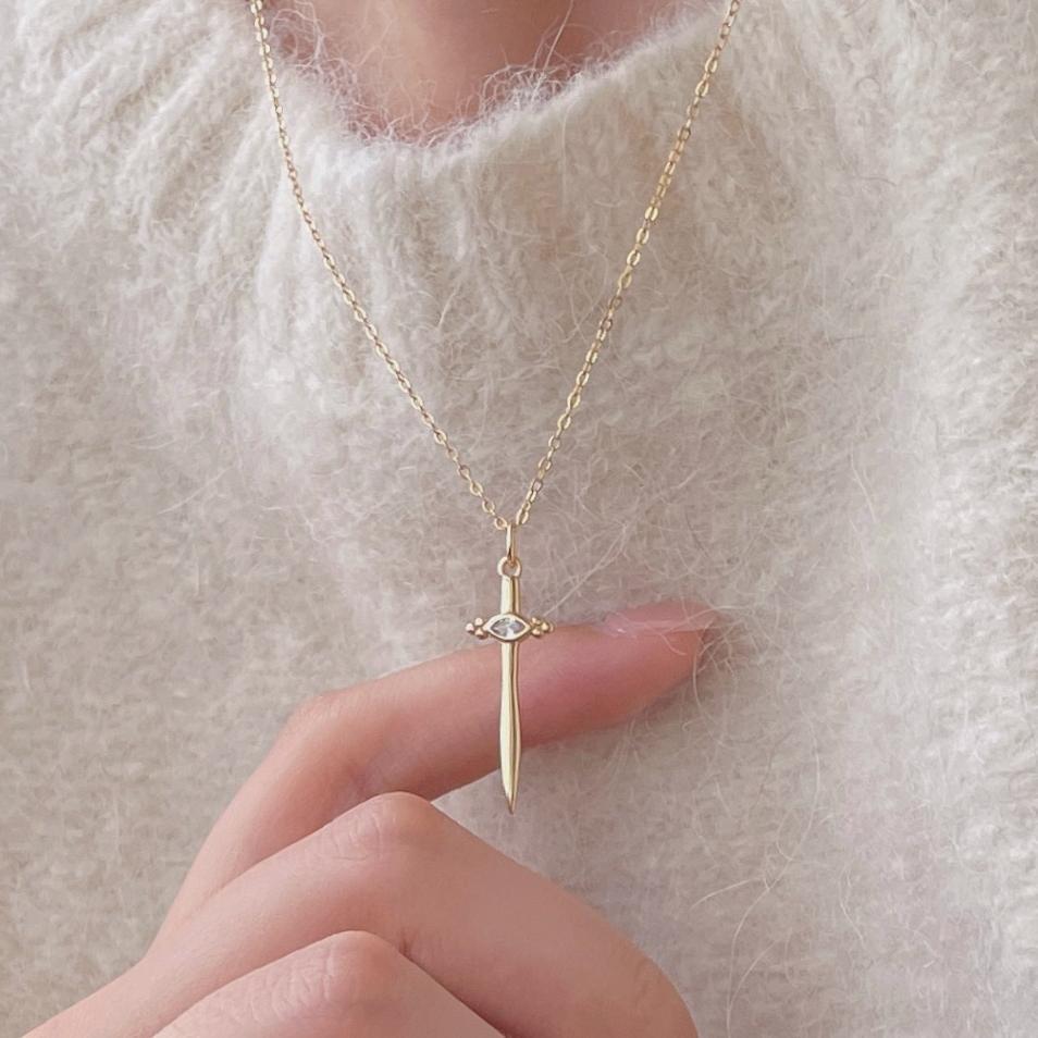 Fashion CZ Cross Sword 925 Sterling Silver Necklace