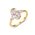 Three Stone Design With Oval Center Stone And  Water Drop Side Stones Moissanite For Women 925 Sterling Silver Ring