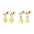 Pendientes con colgantes de zirconia cúbica en forma de mini corazón y estrella en plata esterlina S925