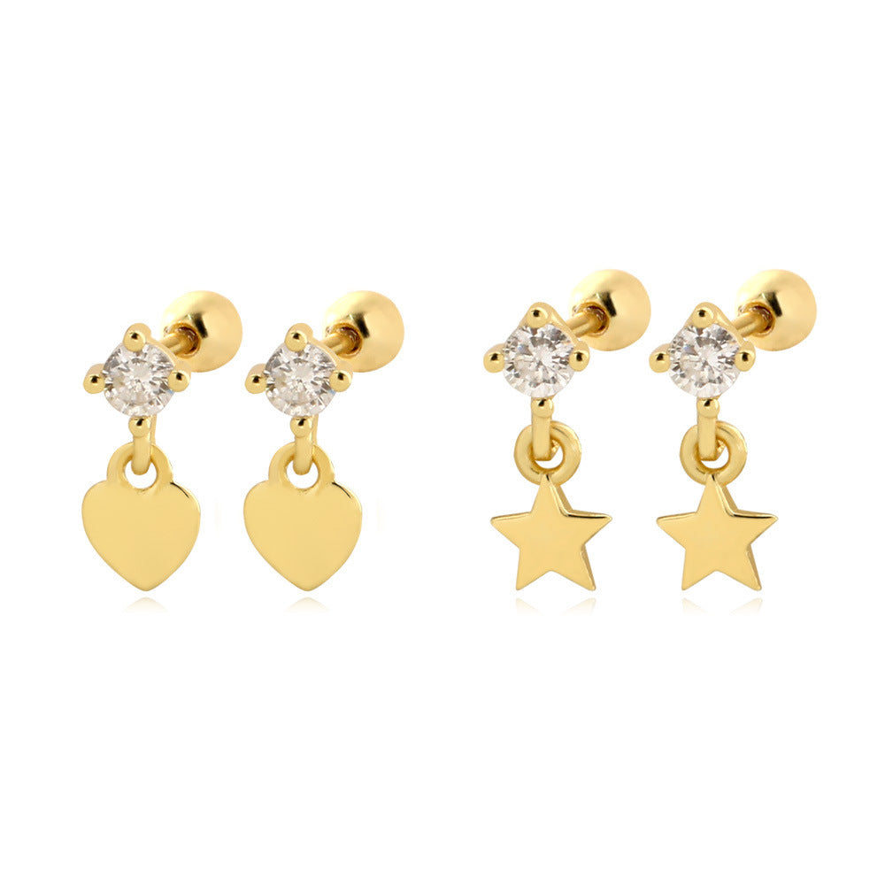 Pendientes con colgantes de zirconia cúbica en forma de mini corazón y estrella en plata esterlina S925