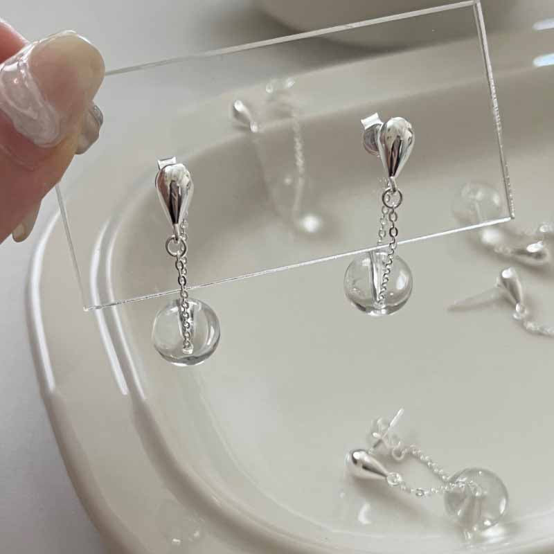 Elegant Transparent White Crystal  925 Sterling Silver Dangling Leverback Earrings