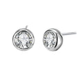 Elegant Geometric Round 925 Sterling Silver Cubic Zirconia Stud Earrings