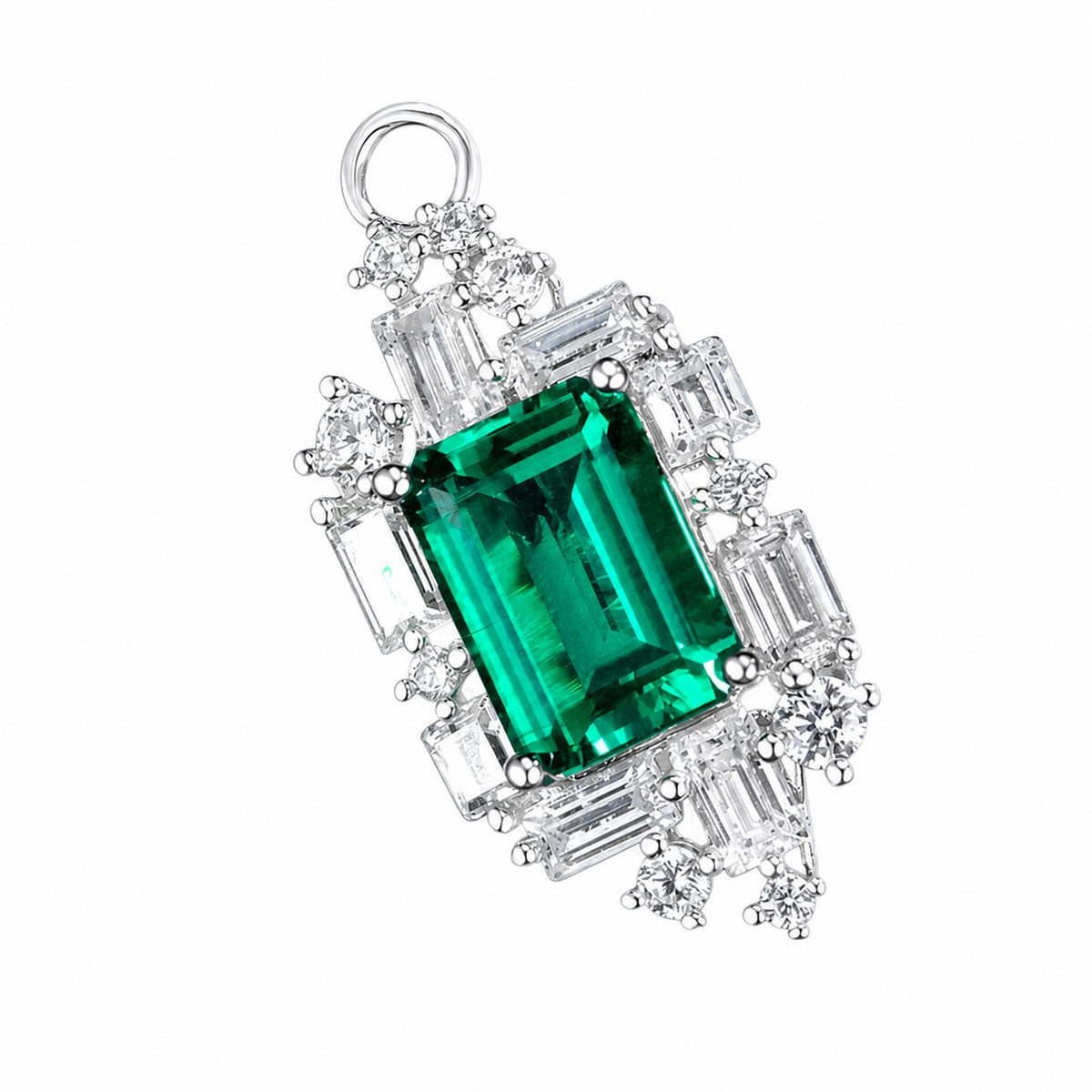Collar con colgante de plata de ley 925 con circonio cúbico verde de laboratorio en corte esmeralda vintage