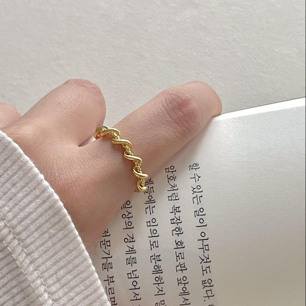 Office Simple Twisted 925 Sterling Silver Adjustable Ring