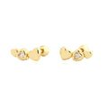 Pendientes de botón de plata S925 con triple corazón de circonia cúbica, estilo moderno minimalista para uso diario