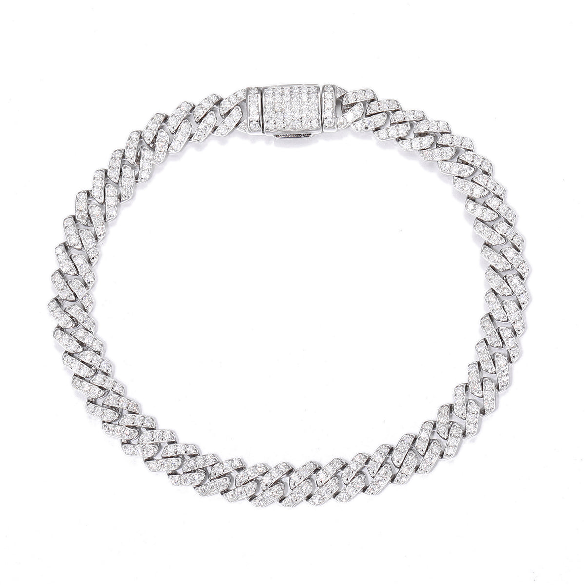 Pulsera de Plata de Ley 925 con Eslabón Cubano Geométrico de Moissanita