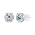 Square Cushion Halo Moissanite White 925 Sterling Silver Geometric Ear Stud Earrings