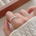 Holiday Round CZ Lines 925 Sterling Silver Adjustable Ring