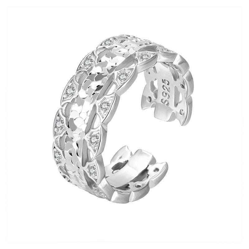 Adjustable Ice Crack Pattern Pure 925 Sterling Silver Ring
