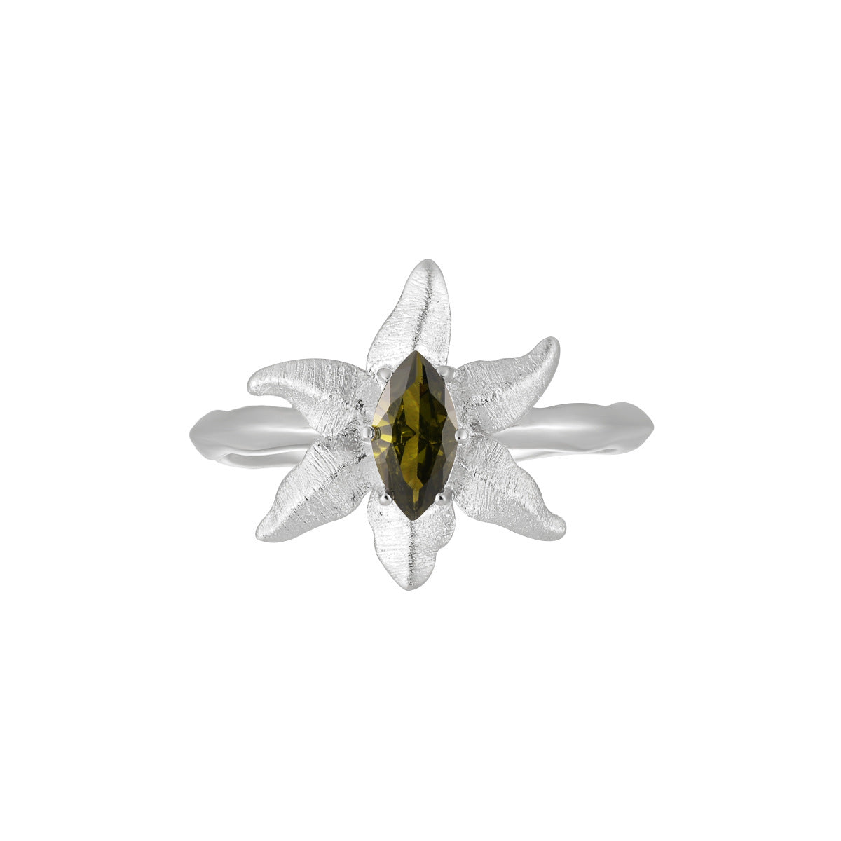 Minimalist Style Unique Starfish Design Peridot Embedded 925 Sterling Silver 18K Gold Plated Open Adjustable Ring