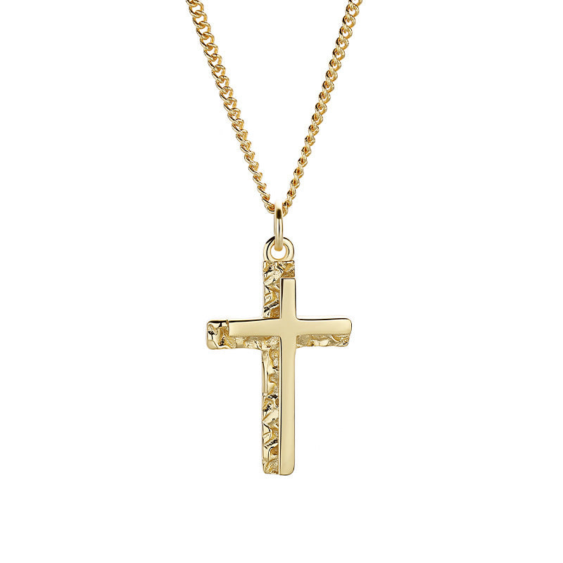 Elegant Unique Textured Design in 925 Sterling Silver Cross Pendant Necklace