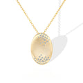 Geometric Oval Brushed Finish Cubic Zirconia 18K Gold Plated 925 Sterling Silver Pendant Necklace