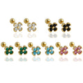 Cubic Zirconia Four-Petal Flower Stylish and Elegant 925 Sterling Silver Stud Earrings