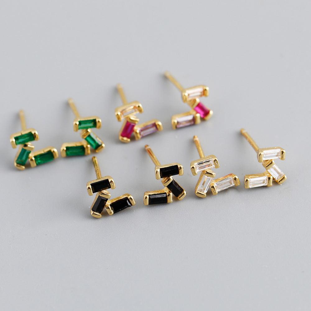 Rectangular Geometric Multicolor Zirconia Fashion 925 Silver Stud Earrings
