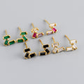 Rectangular Geometric Multicolor Zirconia Fashion 925 Silver Stud Earrings