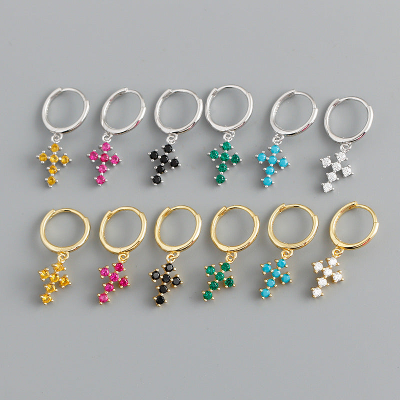 Cross shaped Geometric Cubic Zirconia 925 Sterling Silver Earrings