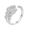 Elegant Peacock Feather Design Cubic Zirconia 925 Sterling Silver Adjustable Ring