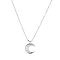 Elegant Crescent Moon Cubic Zirconia Pendant  Rhodium Plated 925 Sterling Silver Necklace
