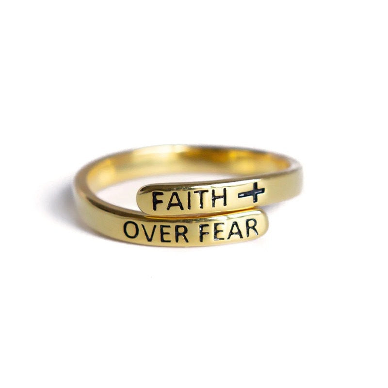 Anillo Religioso de Cruz de Fe de Plata Esterlina 925 Ajustable de Banda Abierta