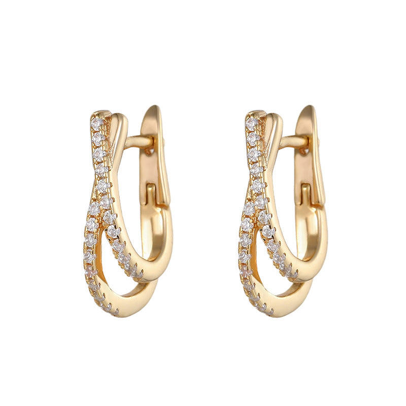 Twisted Geometric Design S925 Sterling Silver Micro Pave Cubic Zirconia Hoop Earrings