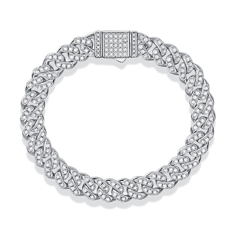 Pulsera geométrica cubana de moissanita de 8 mm en plata esterlina S925 con piedras redondas totalmente engastadas, cadena hip hop con cierre de caja, para mujer, regalo de joyería de moda para fiestas