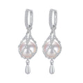 Elegant Net Design Freshwater Pearl 925 Sterling Silver Dangle Earrings