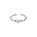 Gift Irregular CZ Heart 925 Sterling Silver Adjustable Ring